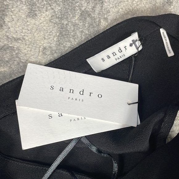 NWT Sandro Raviv Wrap Effect Crepe Dress LBD Sleeveless Cross Front Black Sz M - Picture 12 of 16